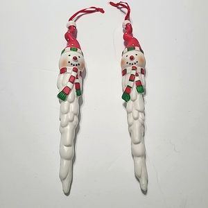 Christmas Snowman Icicle Ornaments 8.5" Set Of 2